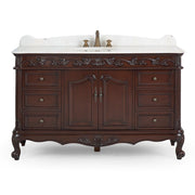 Chans Furniture CF-3882W-TK-56 56" Traditional Style Brown Beckham Bathroom Sink Vanity With White Top