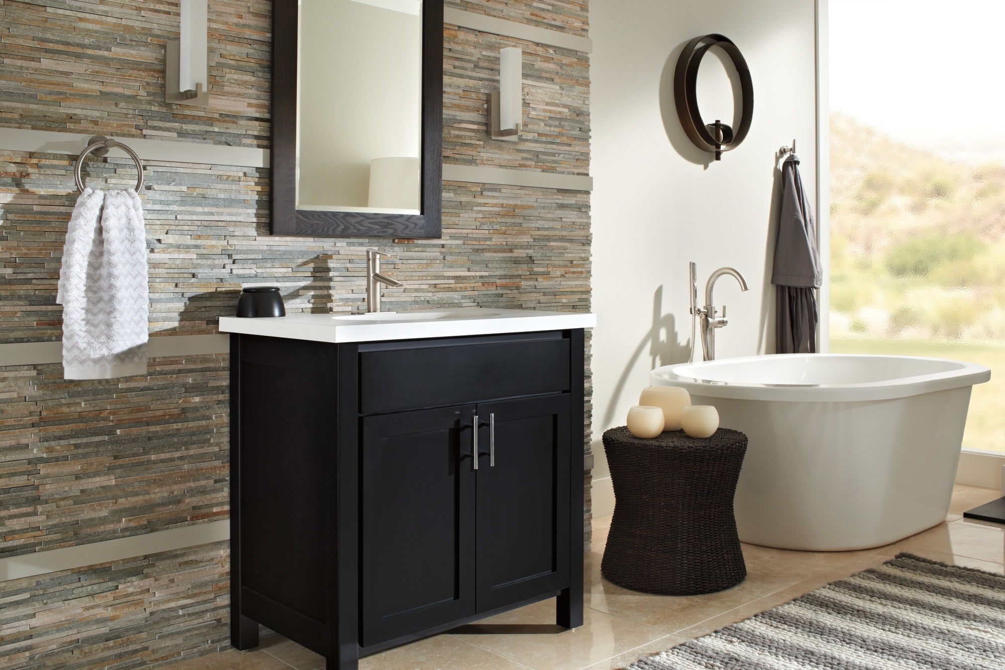 Delta Trinsic® Single Handle Floor Mount Tub Filler Trim with Hand Shower