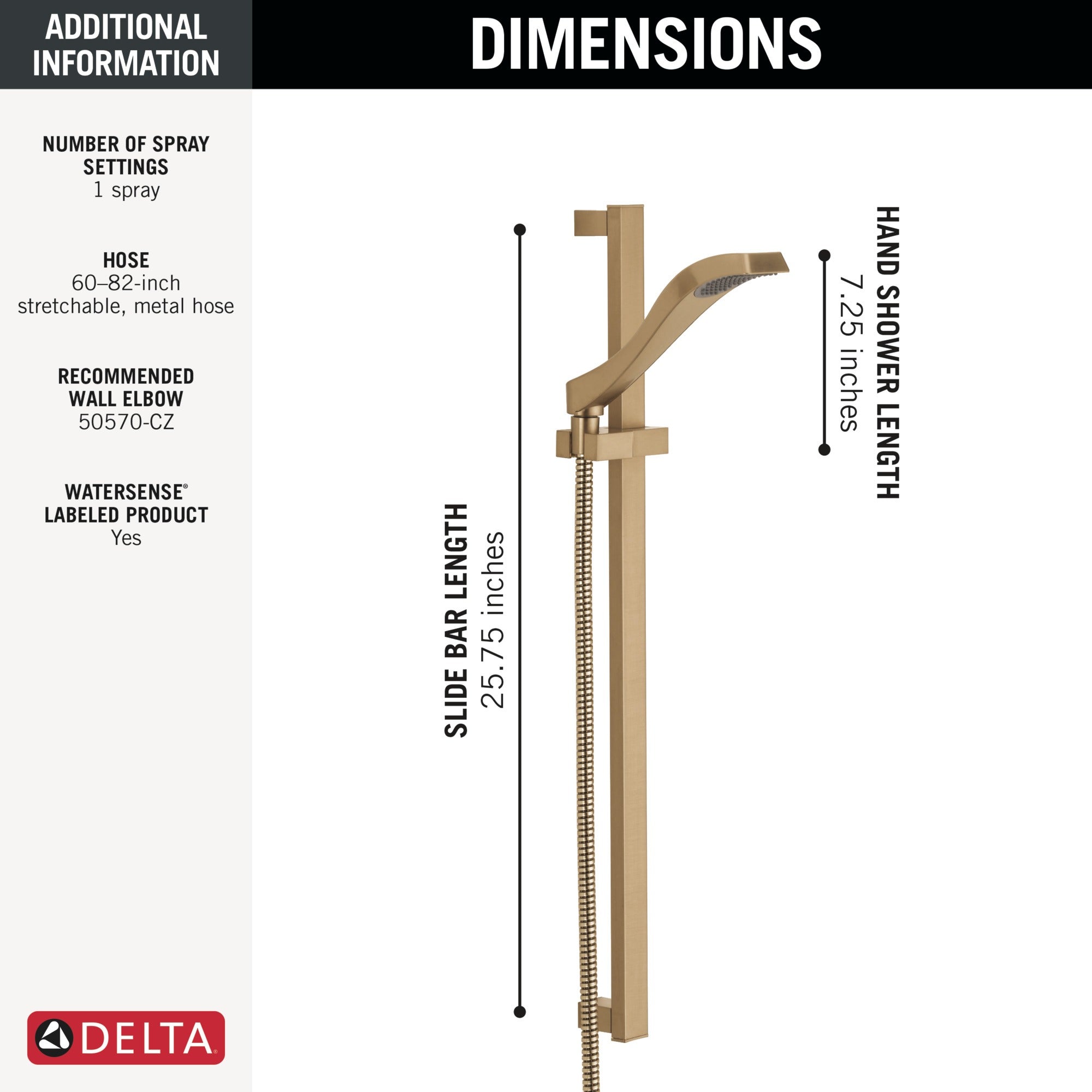 Delta Dryden™ Premium Single-Setting Slide Bar Hand Shower