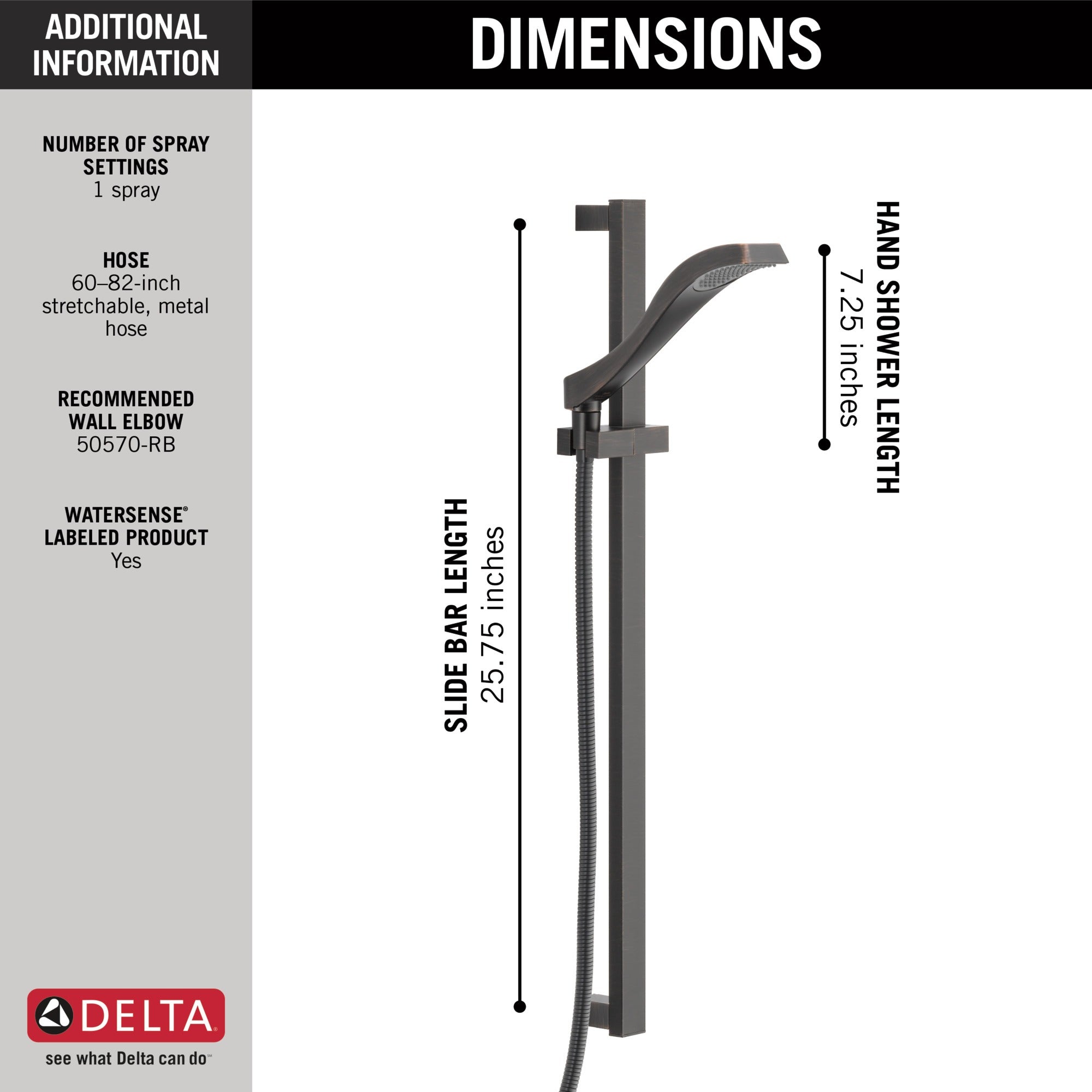 Delta Dryden™ Premium Single-Setting Slide Bar Hand Shower