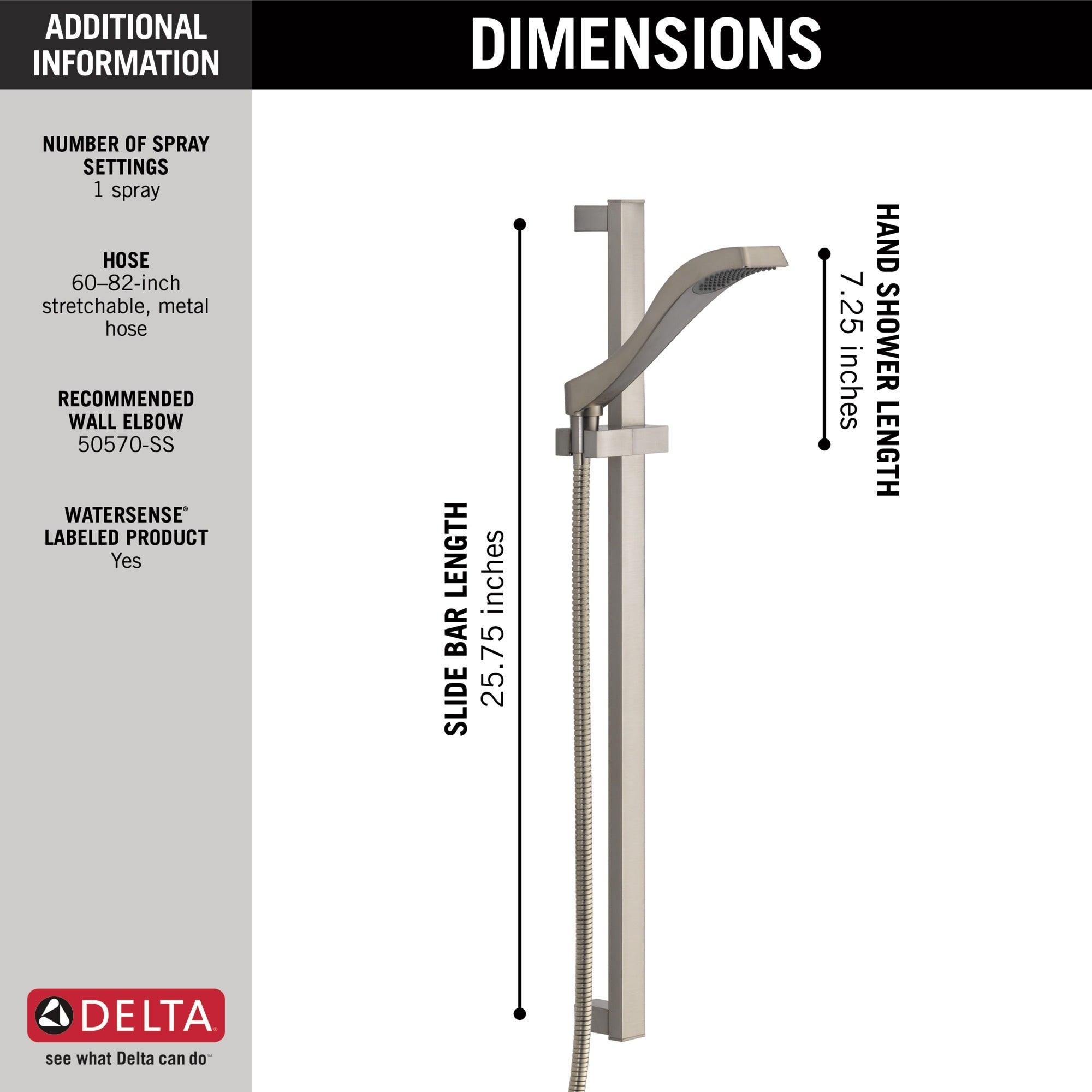 Delta Dryden™ Premium Single-Setting Slide Bar Hand Shower
