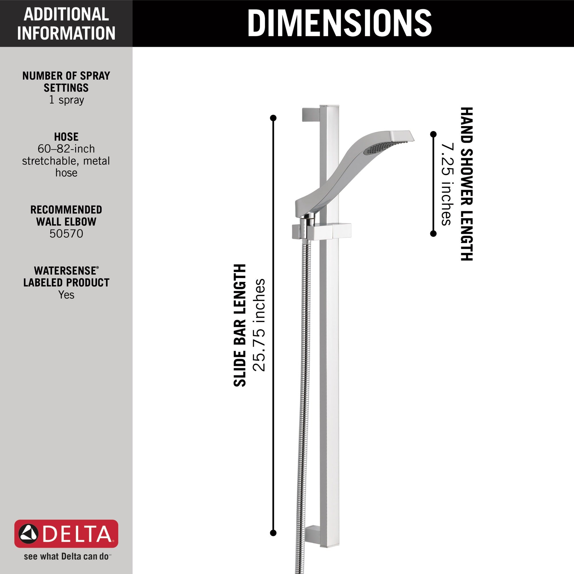 Delta Dryden™ Premium Single-Setting Slide Bar Hand Shower