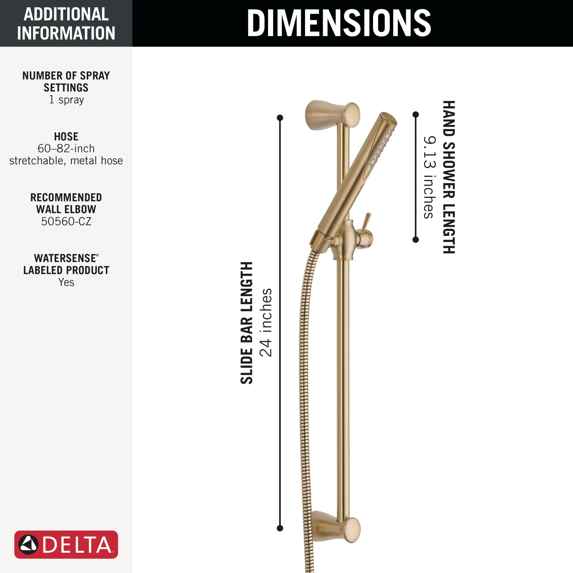 Delta Grail® Premium Single-Setting Slide Bar Hand Shower