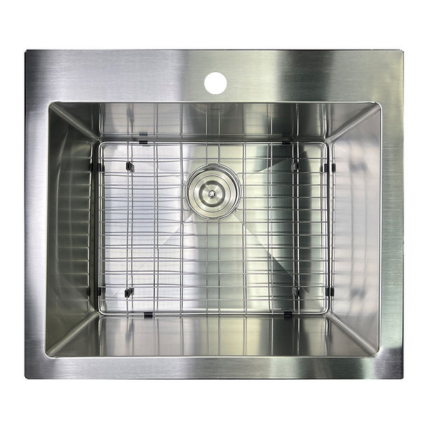 25" Pro Series Small Rectangle Single Bowl Self Rimming Small Radius Stainless Steel Drop In Kitchen Sink (3 Hole)
