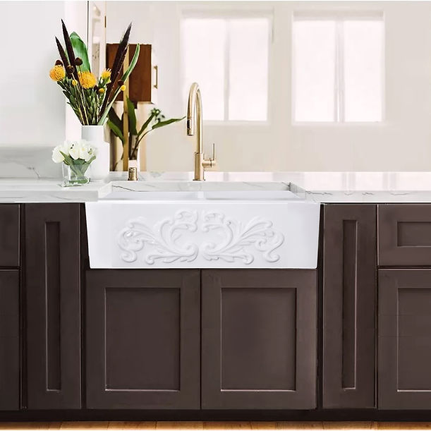 Nantucket Double Bowl Farmhouse Fireclay Sink with Filigree Apron