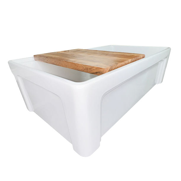 Nantucket 33" Double Bowl Workstation Fireclay Apron Sink with Cuttingboard