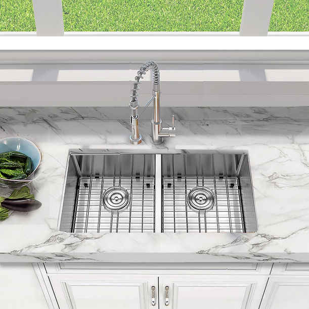 Nantucket SR3219-DE-16 - 32" Pro Series 50/50 Off Set Double Bowl Undermount Small Radius Kitchen Sink