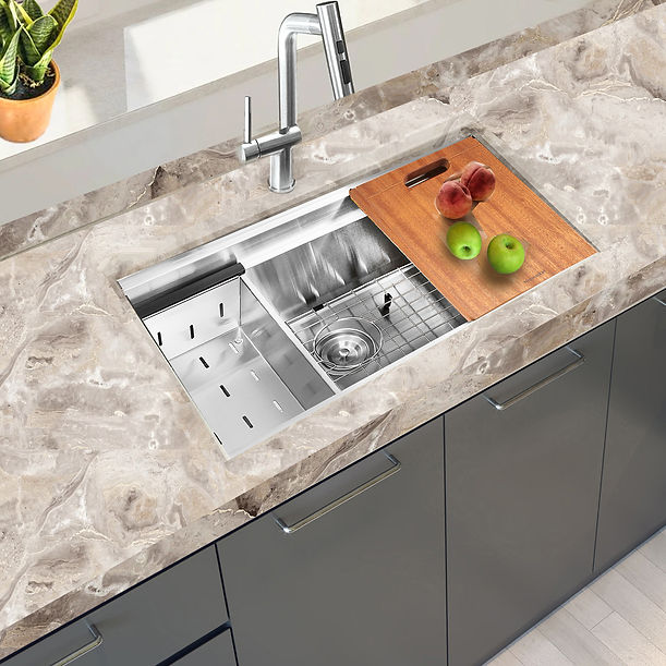 Nantucket SR-PS2-2818-16 - 28" Pro Series Prep-Station Single Bowl Undermount Stainless Steel Kitchen Sink with Included Accessories