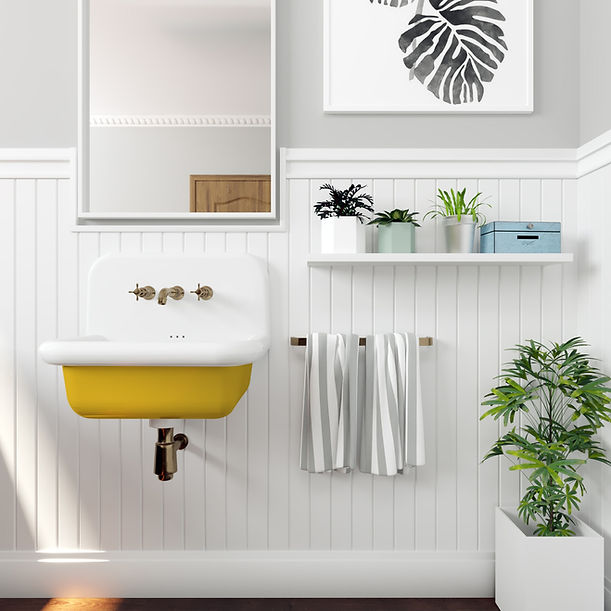 Nantucket Fireclay 30s Style Sink in white with a Yellow Bottom