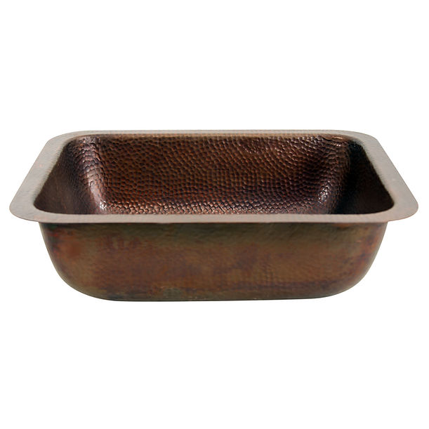 Nantucket REHC - 17" X 14" Hammered Copper Rectangle Undermount Bathroom Sink, 1.5" Drain