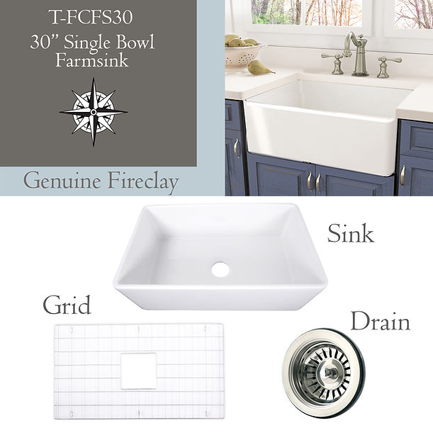 Nantucket - T-FCFS30 30" White Fireclay Farmhouse Kitchen Sink
