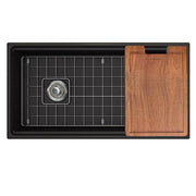 Nantucket 36" Matte Black Farmhouse Workstation Fireclay Sink with Offset Drain