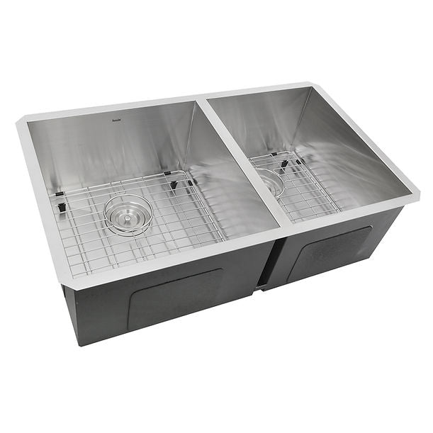 Nantucket SR3219-OS-16 - 32" Pro Series Large Rectangle Double Offset Bowls Undermount Small Radius Stainless Steel Kitchen Sink