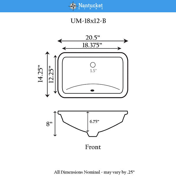 Nantucket 18" X 12" Undermount Ceramic Sink