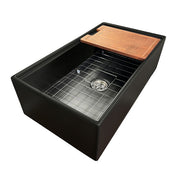Nantucket 33" Matte Black Farmhouse Workstation Fireclay Sink with Centered Drain