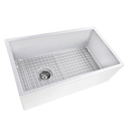 Nantucket 30" White Fireclay Farmhouse Sink Offset Drain - Made In Italy