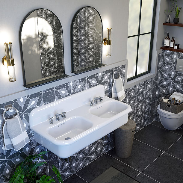 Nantucket Fireclay 30s Style Double Bowl Sink with White Bowls