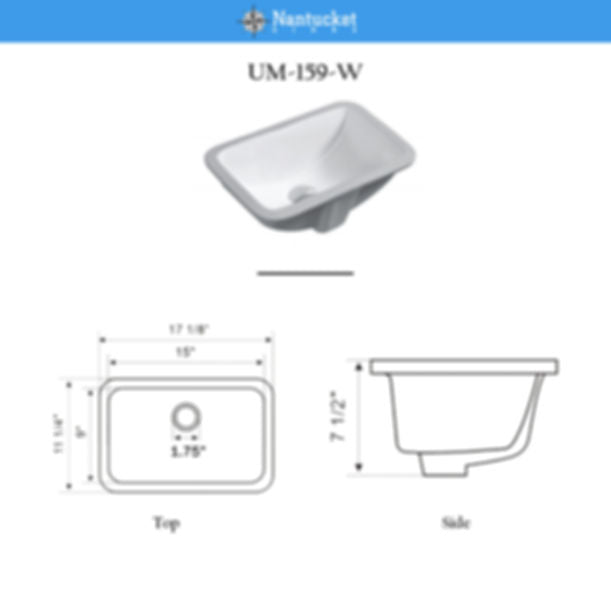Nantucket UM-159-W Undermount Ceramic Sink In White