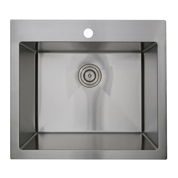 25" Pro Series Rectangle Single Bowl Dualmount Small Radius Corners Stainless Steel Kitchen Sink