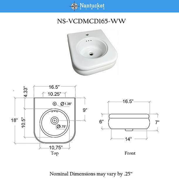 Victorian Collection Fine Fireclay 16.5" Wallmount Sink
