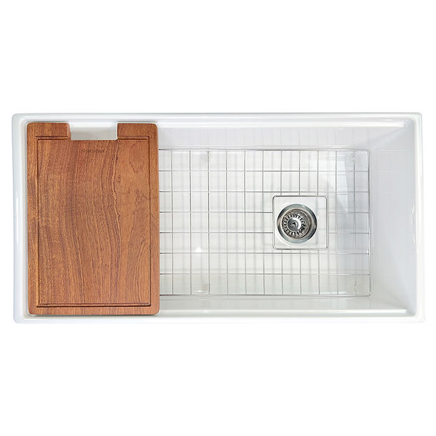 Nantucket 36" Matte Black Farmhouse Workstation Fireclay Sink with Offset Drain