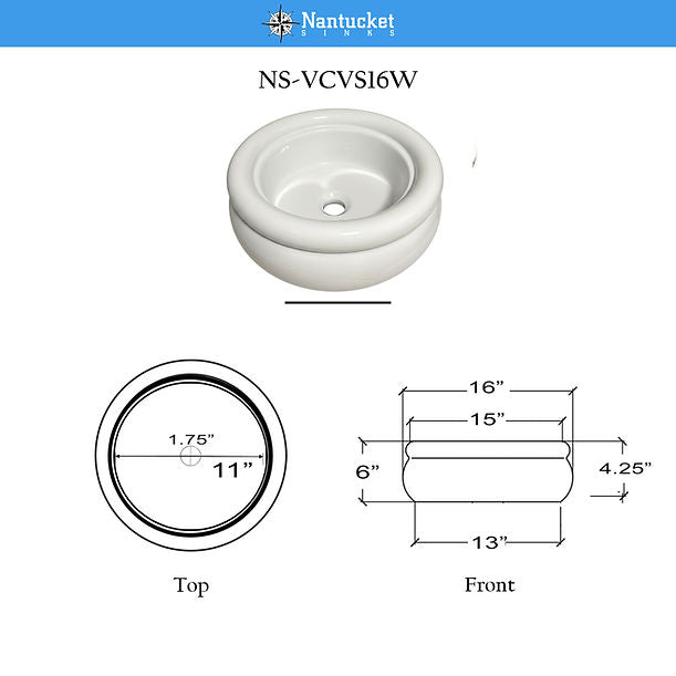 Victorian Collection Fine Fireclay 16" Round Vessel Sink