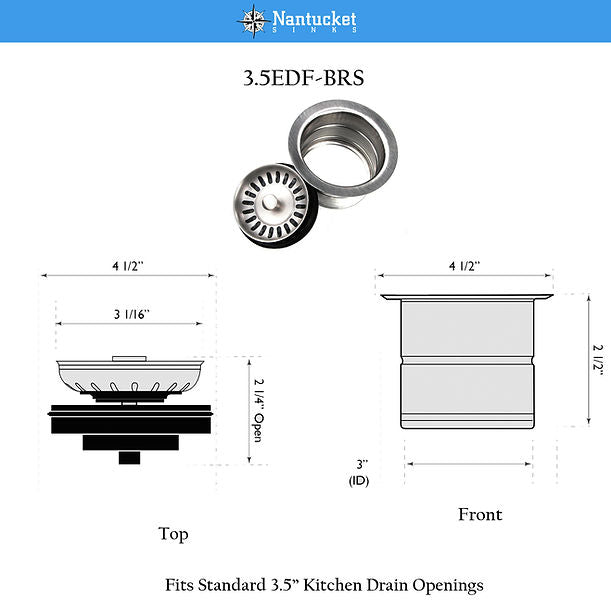 Nantucket Sink 3.5" Extended Flange Disposal Kitchen Drain