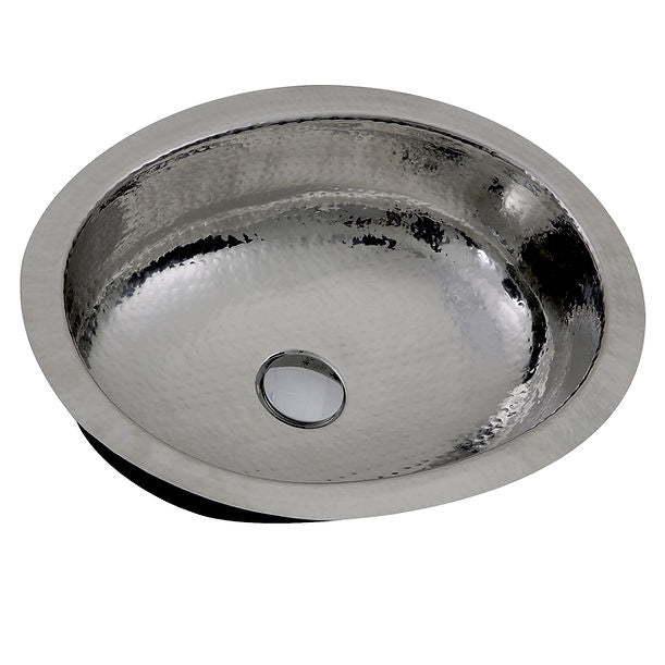 Nantucket OVS-OF 17.5" x 13.75" Hand Hammered Stainless Steel Oval Undermount Bathroom Sink With Overflow