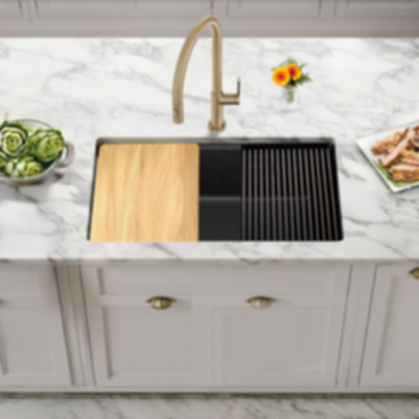 Nantucket 30" Dualmount Granite Composite Prep-Station with Side Set Drain