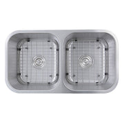 Nantucket 32.5" Double Bowl Equal Undermount Stainless Steel Kitchen Sink, 16 Gauge