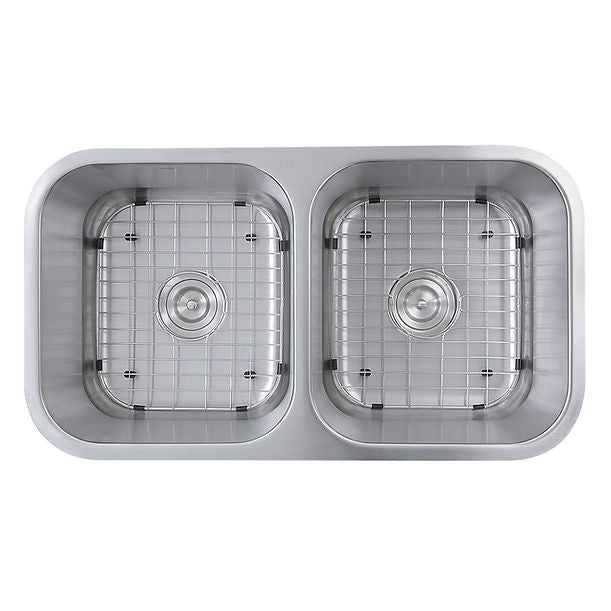 Nantucket 32.5" Double Bowl Equal Undermount Stainless Steel Kitchen Sink, 16 Gauge