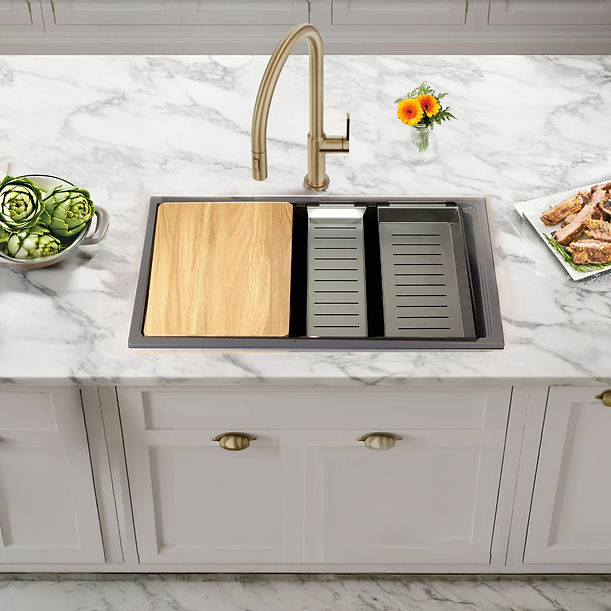 Nantucket 30" Dualmount Granite Composite Prep-Station with Side Set Drain