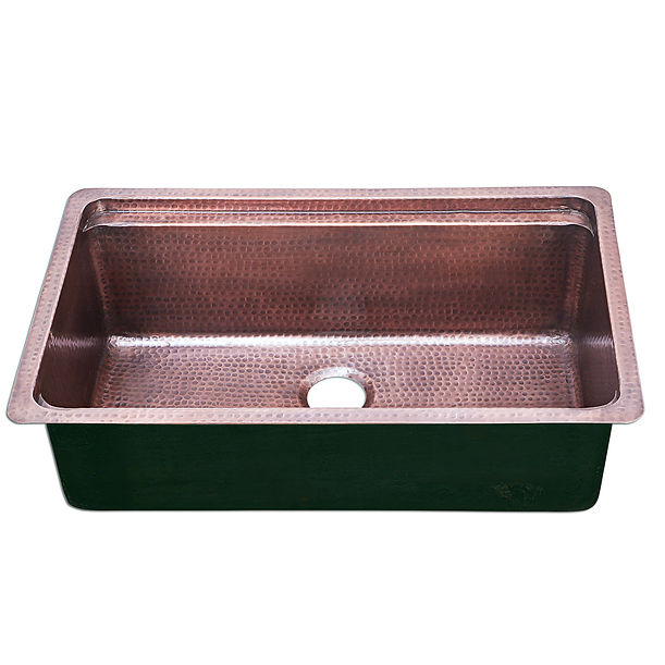 Nantucket Brightwork Collection Hammered Copperl Large Single Bowl Prep Station Sink includes Accacia Cutting Board