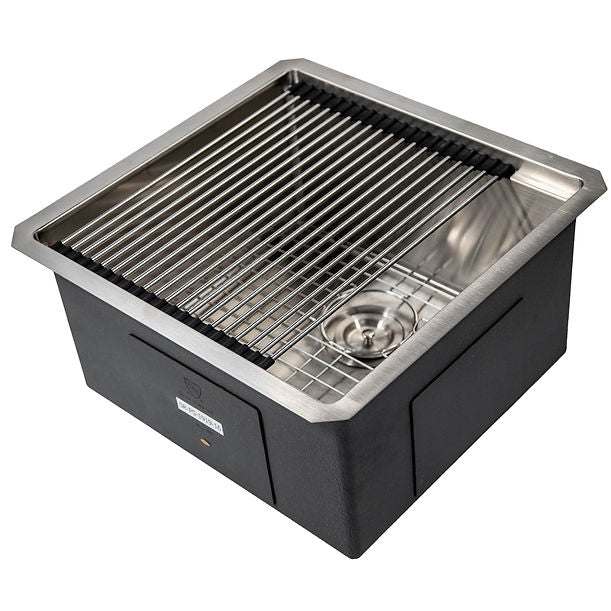 19" 16 Gauge Stainless Steel Workstation - Includes Bottom Grid, Cutting board and roll up mat.