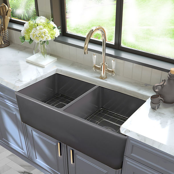 Nantucket 33" Double Bowl Farmhouse Fireclay Kitchen Sink