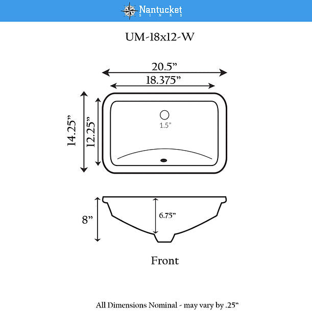 Nantucket 18" X 12" Undermount Ceramic Sink