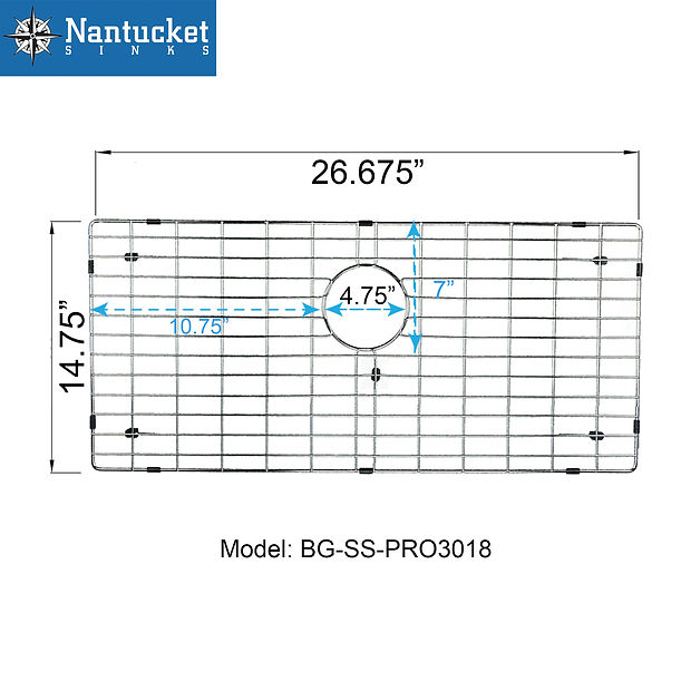 The BG-SS-PRO3018 npttp, grid is electro-plated stainless steel with vinyl feet and protective bumpers.  