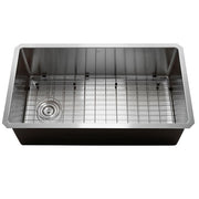 32" Large Rectangle Single Bowl Undermount Small Radius Corners Stainless Steel Reversible Kitchen Sink with Offset Drain 