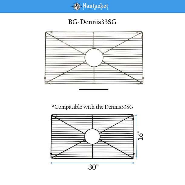Nantucket Stainless Steel Bottom Grid BG-DENNIS33SG
