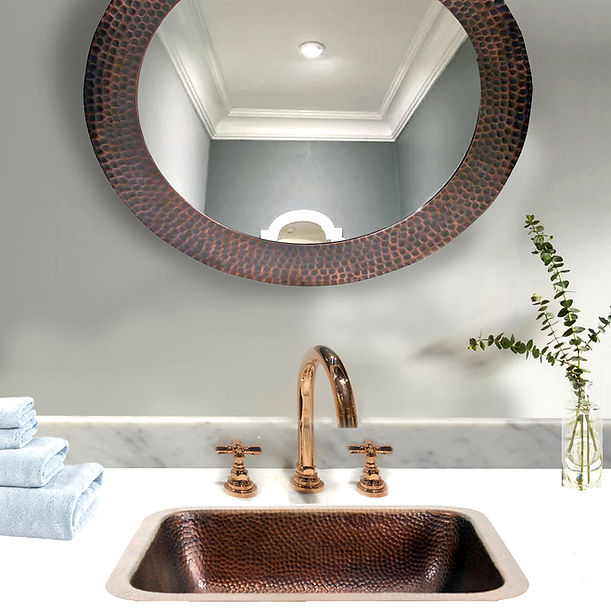 Nantucket REHC - 17" X 14" Hammered Copper Rectangle Undermount Bathroom Sink, 1.5" Drain