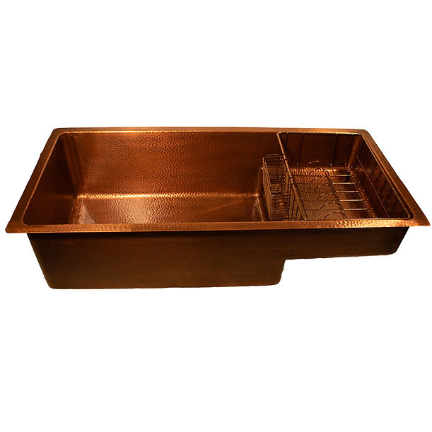 Nantucket STEPPE3918 Pro Series Undermount Hammered Copper Kitchen Sink with Compatible Accessories