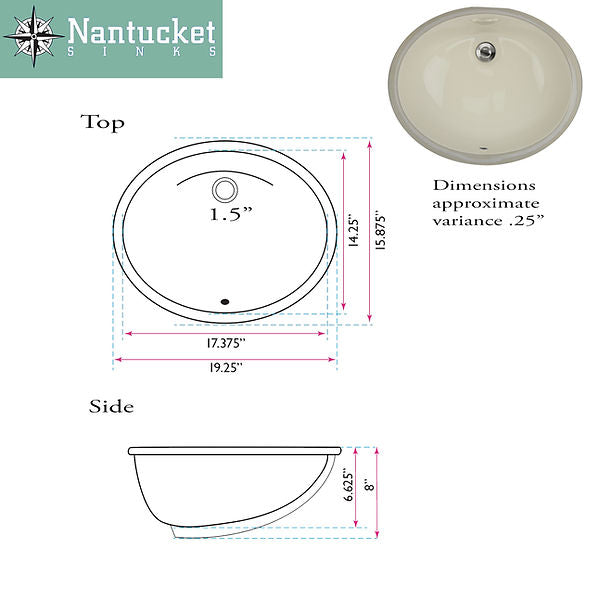 Nantucket 17" X 14" Undermount Ceramic Sink