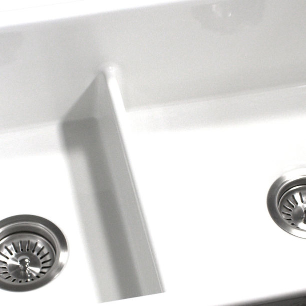 31" Fine Fireclay Double Bowl Dual Mount Sink with 60/40 BowlsIncludes 2 drains.