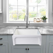 Nantucket Chatham-24 24" Fireclay Farmhouse Apron Sink with reversible facadesPlain on one side and arched on the other