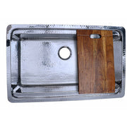 Nantucket Brightwork Collection Hammered Stainless Steel Large Single Bowl Prep Station Sink includes Accacia Cutting Board