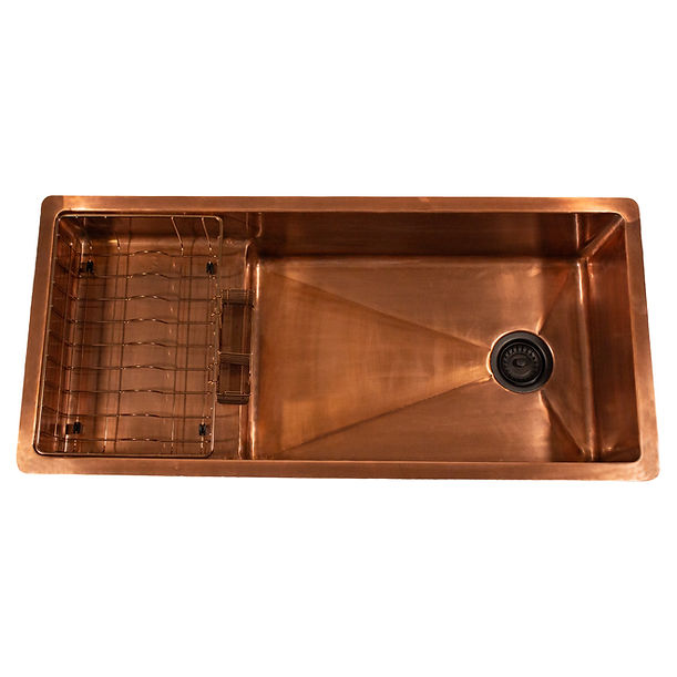 Nantucket STEPPE3918 Pro Series Undermount Smooth Copper Kitchen Sink with Compatible Accessories