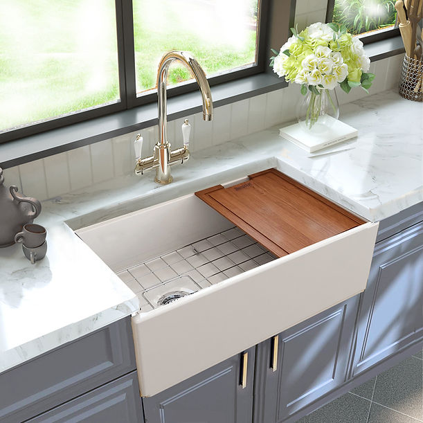 Nantucket 30" Workstation Fireclay Apron Sink Side Drain