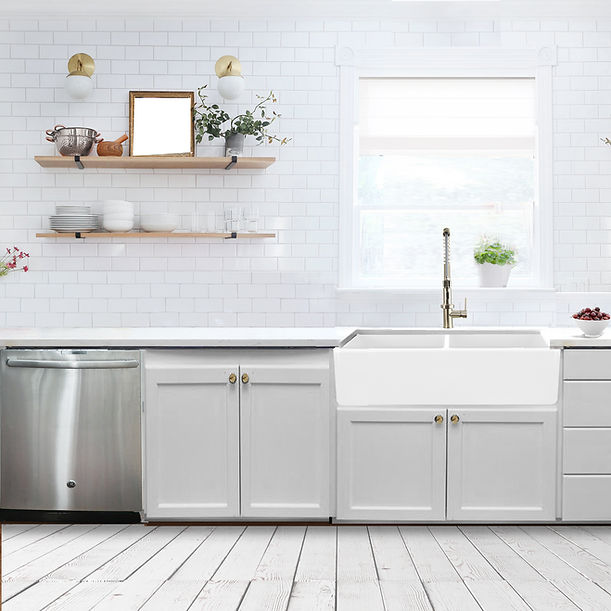 Nantucket 36" Double Bowl Farmhouse Fireclay Sink with Grids and Drains