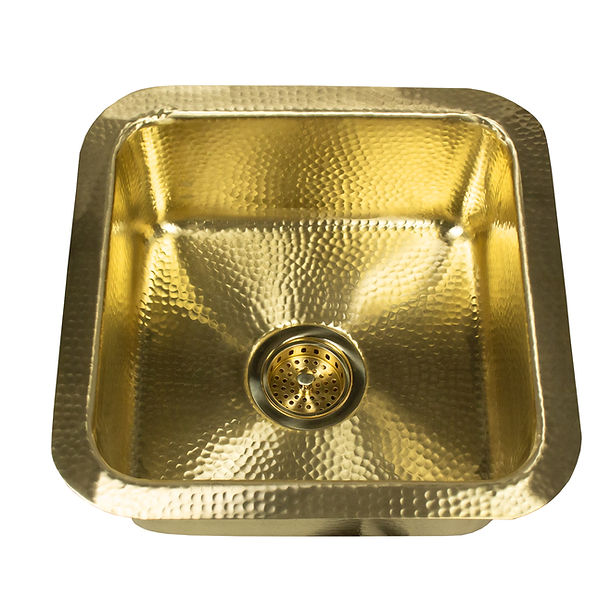 Nantucket SQRB-7MF 16.62" Hammered Unlacquered Brass Square Undermount or Top Mount Bar Sink With A Matte Finishe