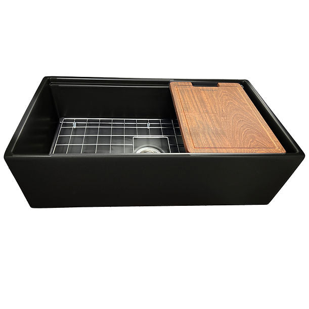 Nantucket 33" Matte Black Farmhouse Workstation Fireclay Sink with Centered Drain